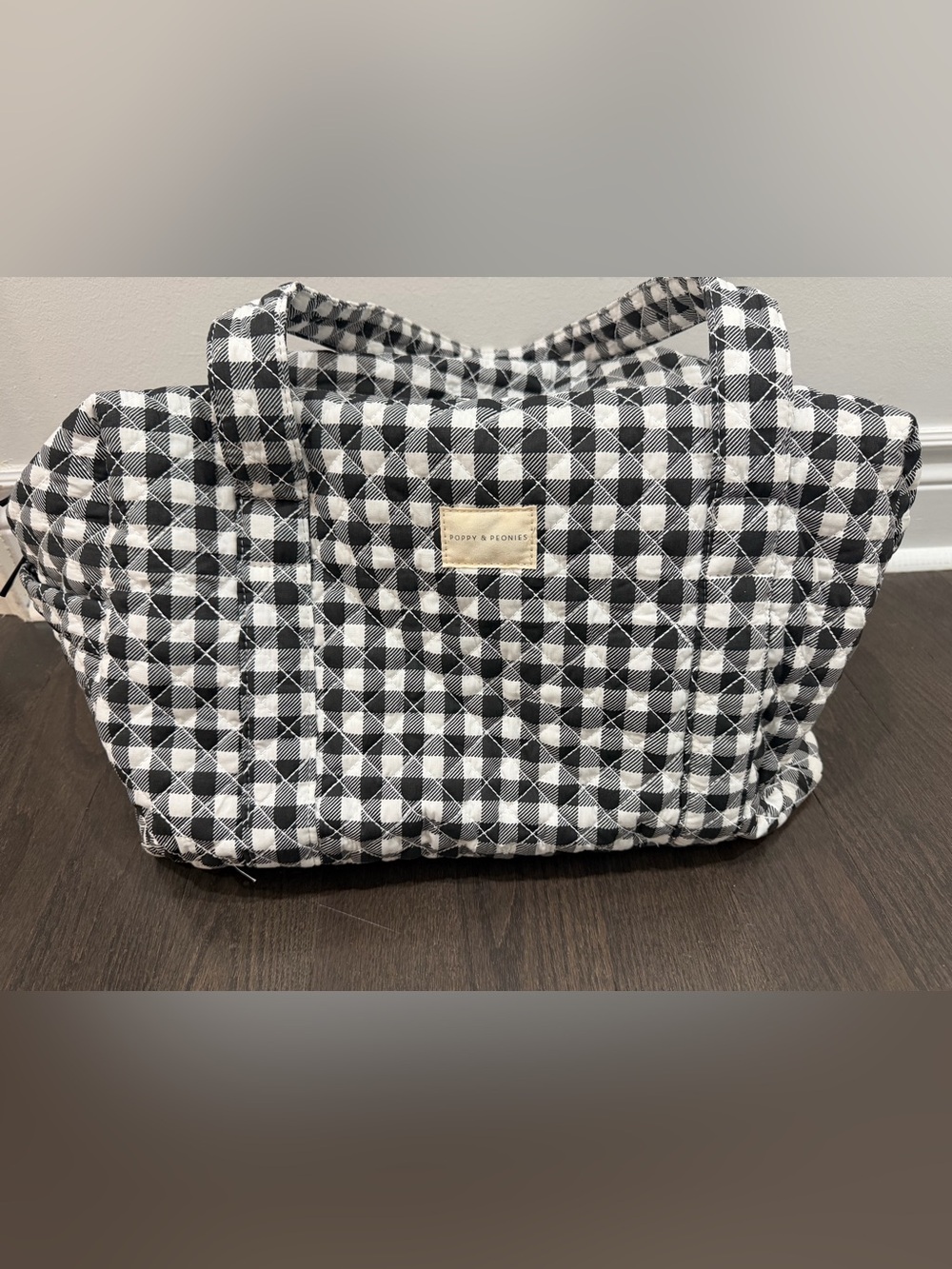 Poppy & Peonies Black and White Gingham Quilted Duffle